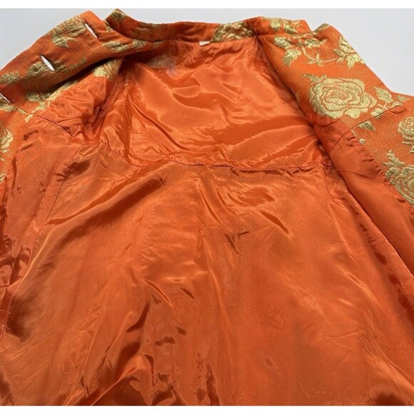 Vintage Womens Brocade Dress Duster Jacket Set Size XS Orange Gold - Picture 7 of 10